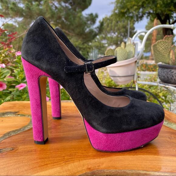 VINCE CAMUTO Black and Purple Suede Mary Jane Platform Pump Heel Size 6 - Picture 2 of 8